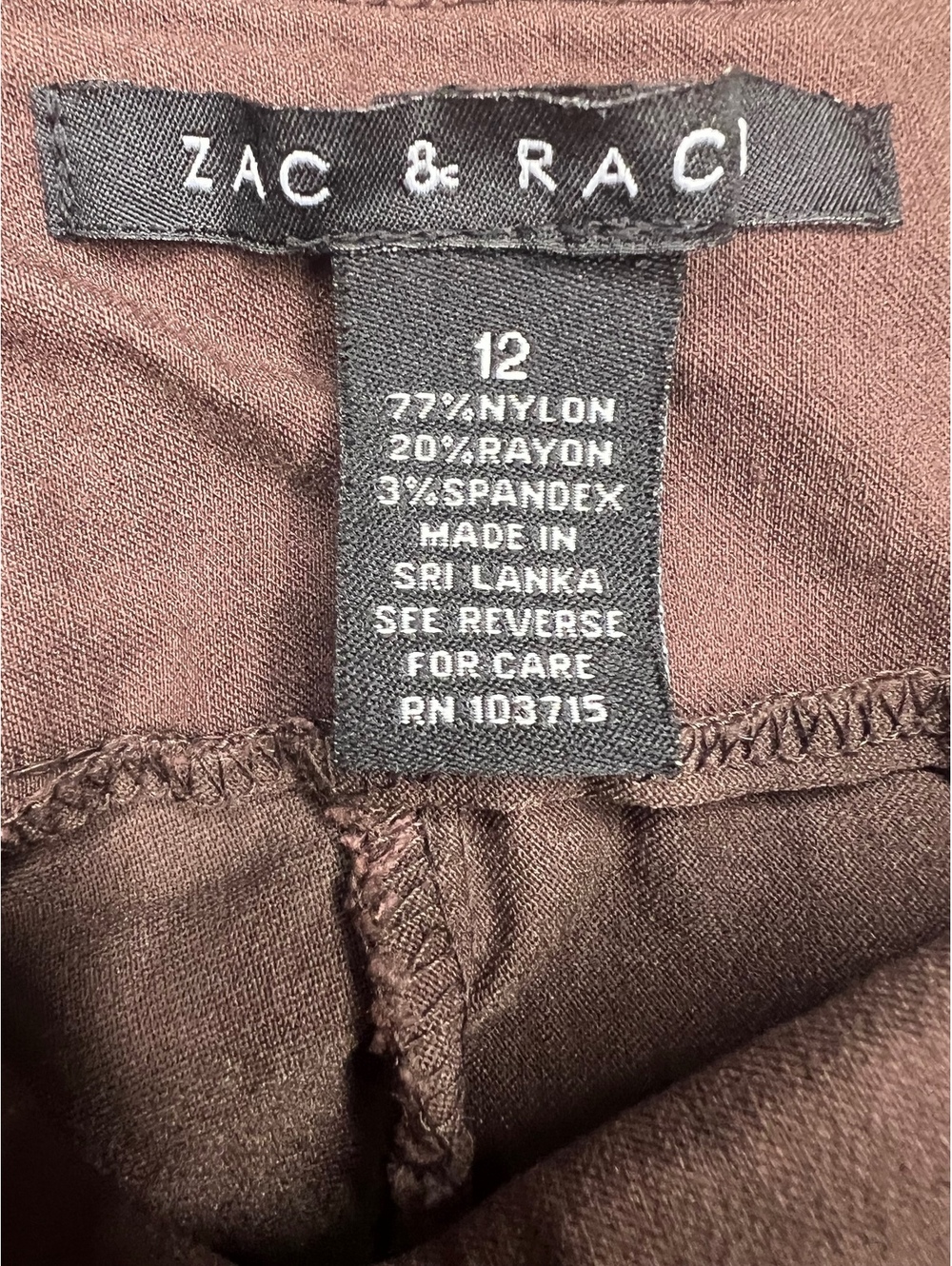 Zac & Rachel Women 12 Pants Brown Pull On Stretch Front Zip Pockets Ankle Slit - Picture 5 of 6